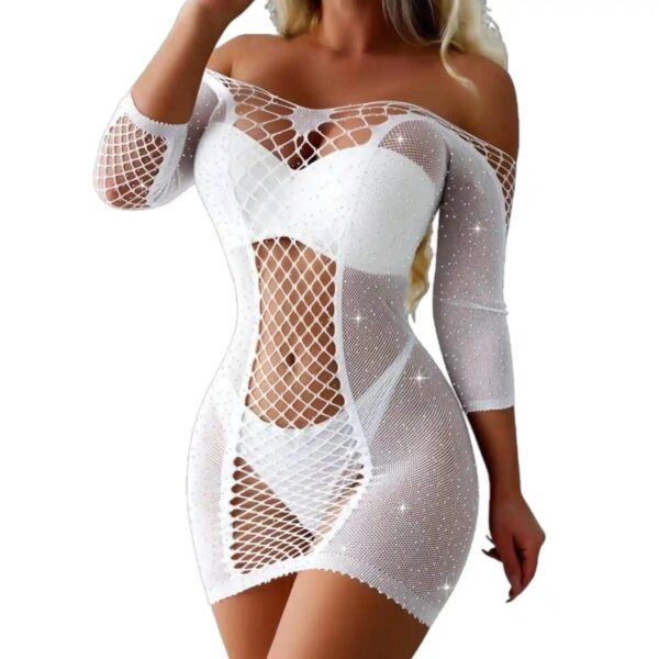 Vestido Malla Perlado Blanco